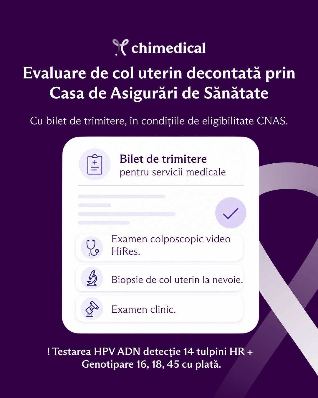 Chimedical social graphic explaining reimbursed cervical evaluation
