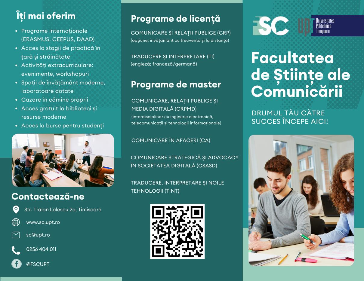 Faculty of Communication Sciences brochure — outside panels with the cover