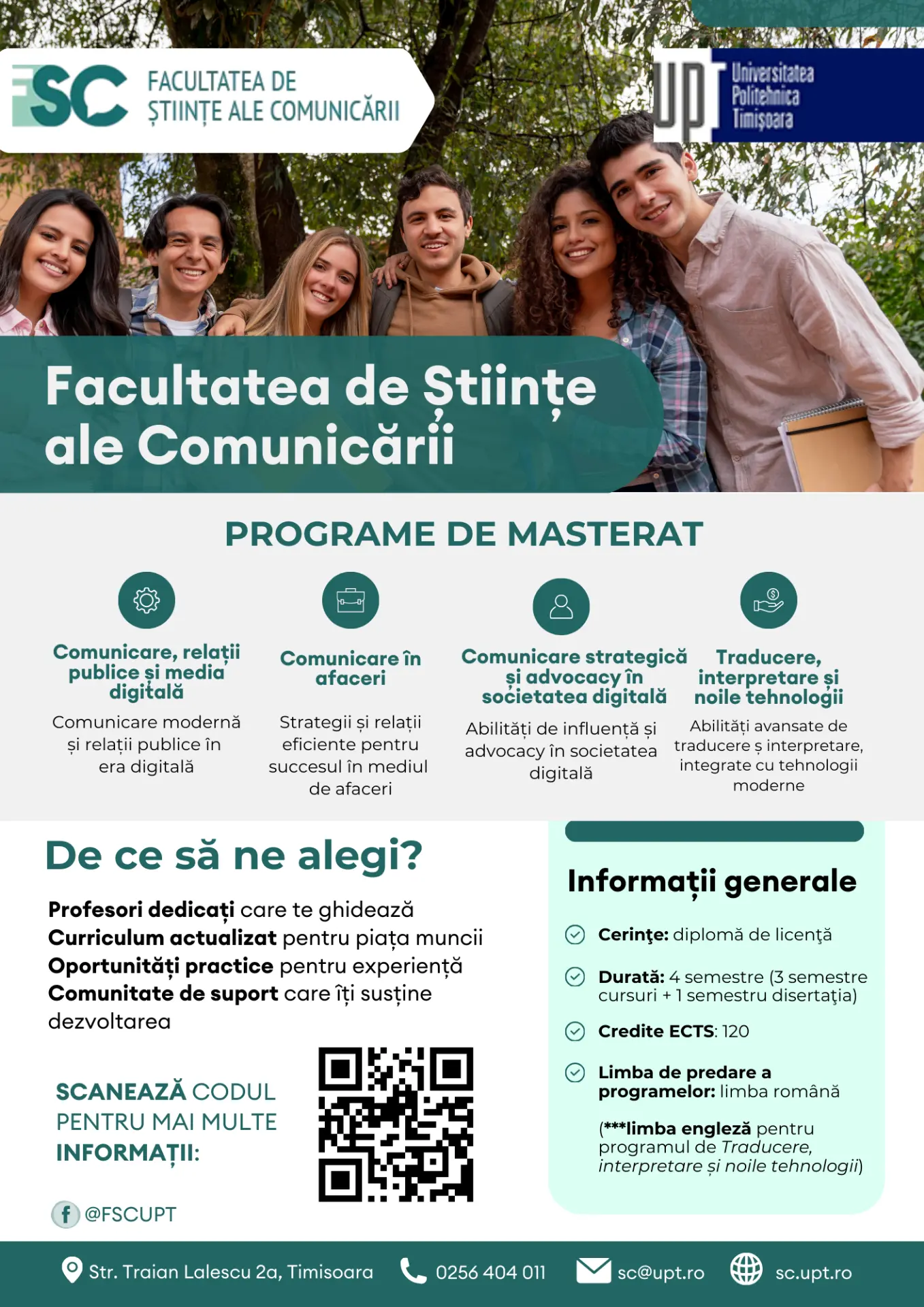 Faculty of Communication Sciences poster presenting the master's programmes