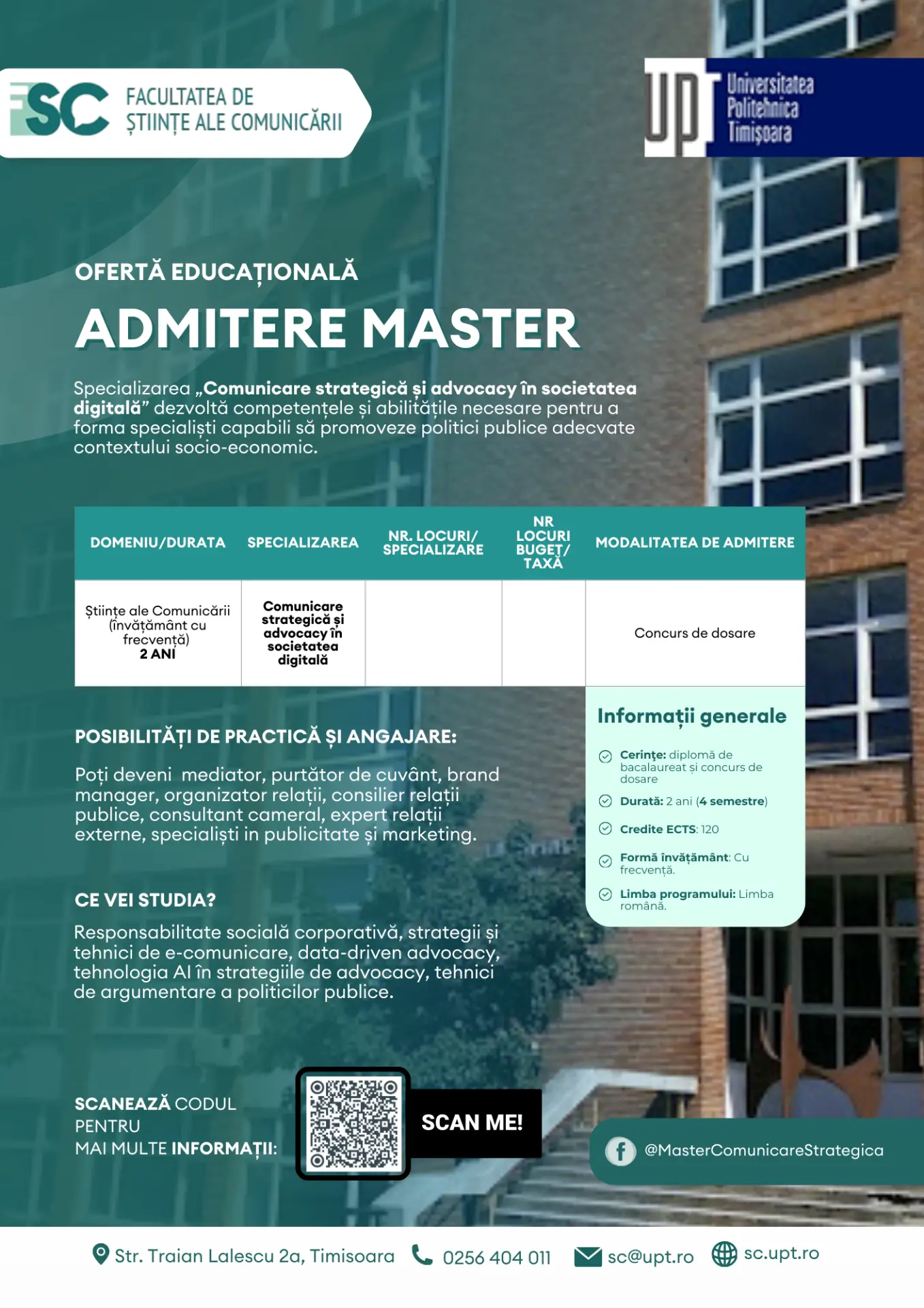 Admissions poster for the master's programme in Strategic Communication and Advocacy