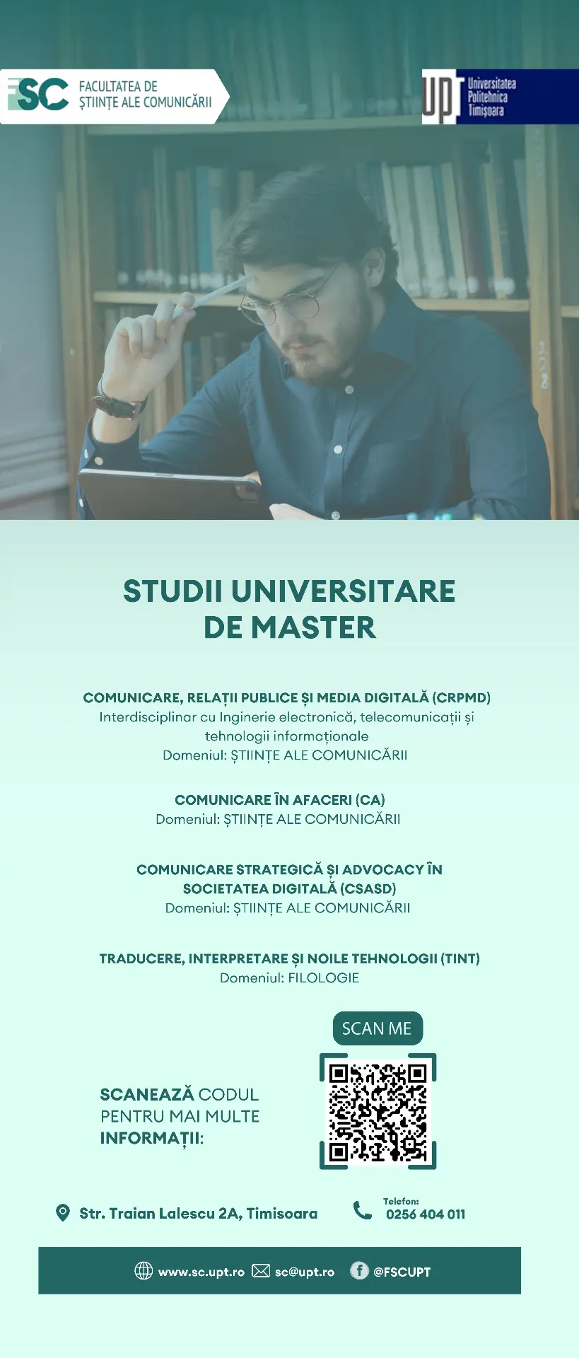 Roll-up banner presenting the faculty's master's study programmes